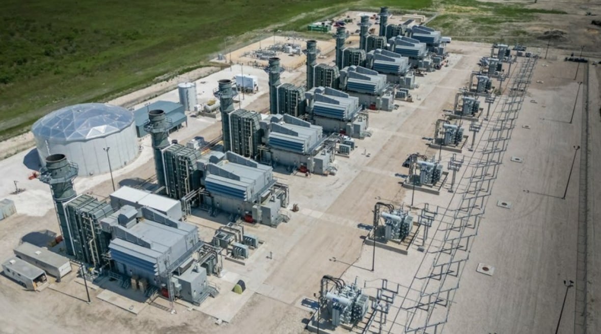 Aerial shot of a natural gas generating plant.