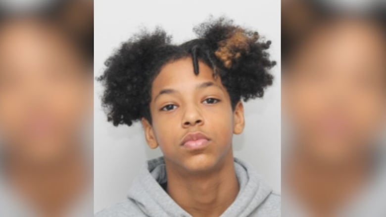 A photo of a young teenage boy with curly hair wearing a grey hoodie.