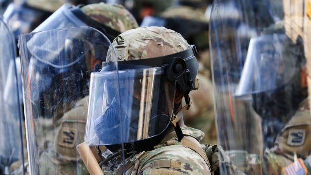 U.S. National Guard troops are seen in Los Angeles in June 2025.