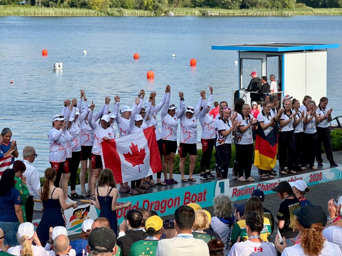 The Canadian Breast Cancer Paddler team received their gold medals after the first day of racing in Brandenburg, Germany.