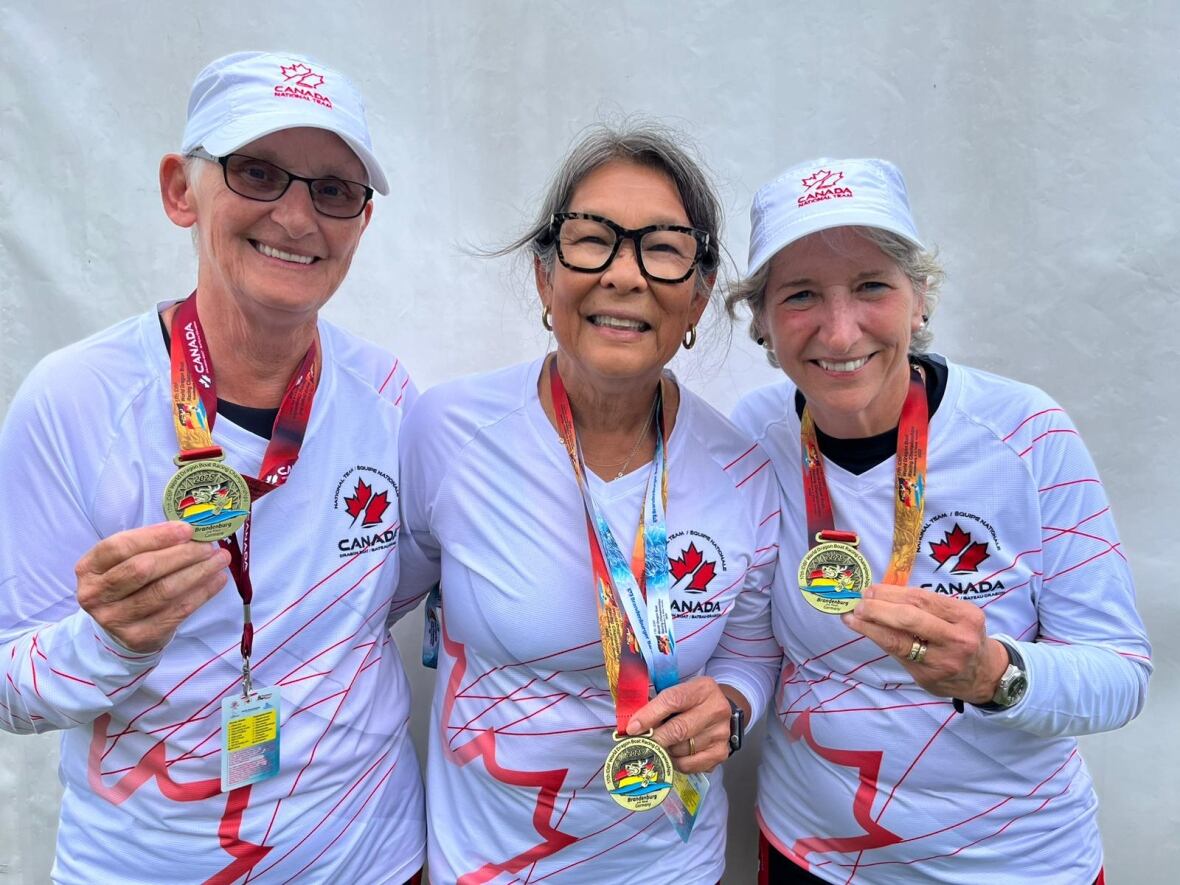 Steersperson Shirley Holland, with paddlers Gail-Lynn Gastaldi and Margaret Warden, all from London. 