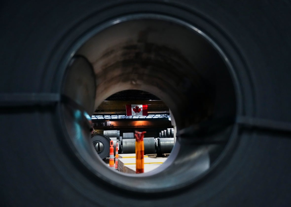Steel coils cool at Algoma Steel Inc., in Sault Ste. Marie, Ont., Friday, April 25, 2025.