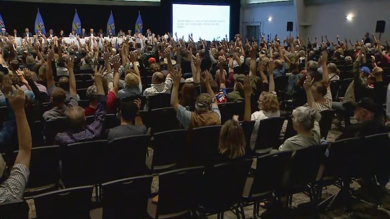 seated people with their hands raised