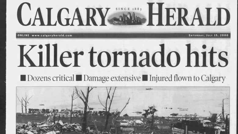 The Calgary Herald's front page on July 15, 2000 featured the publication's reporting on a "killer tornado" that hit the Pine Lake campground in Alberta just a day earlier.