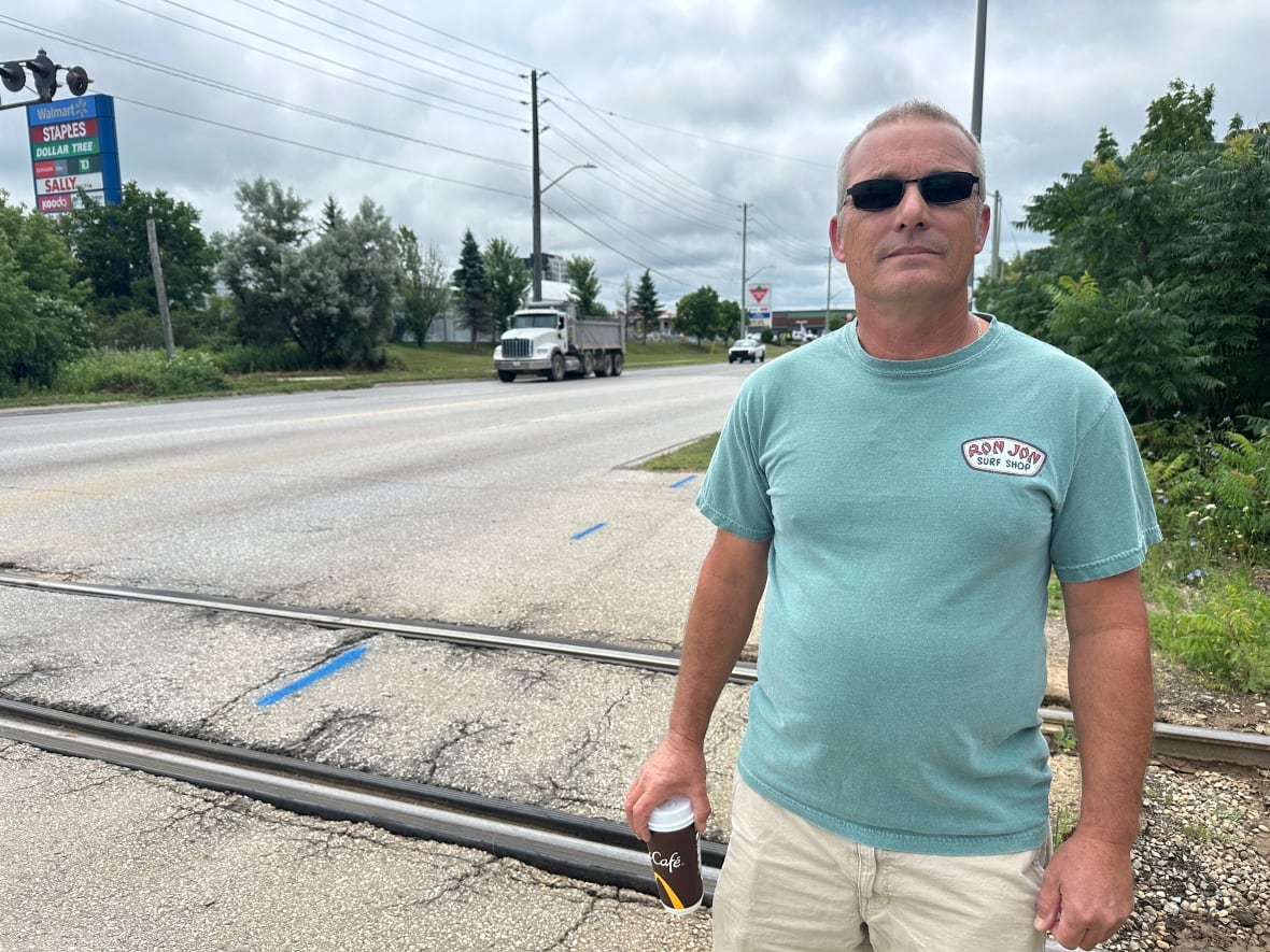 Andrew Harvey says he's sustained $1,000 worth of damages to his vehicle after driving over the First Avenue train crossing in St. Thomas. City officials and CN Rail both say it's a shared responsibility but Harvey and other residents want it fixed immediately. 
