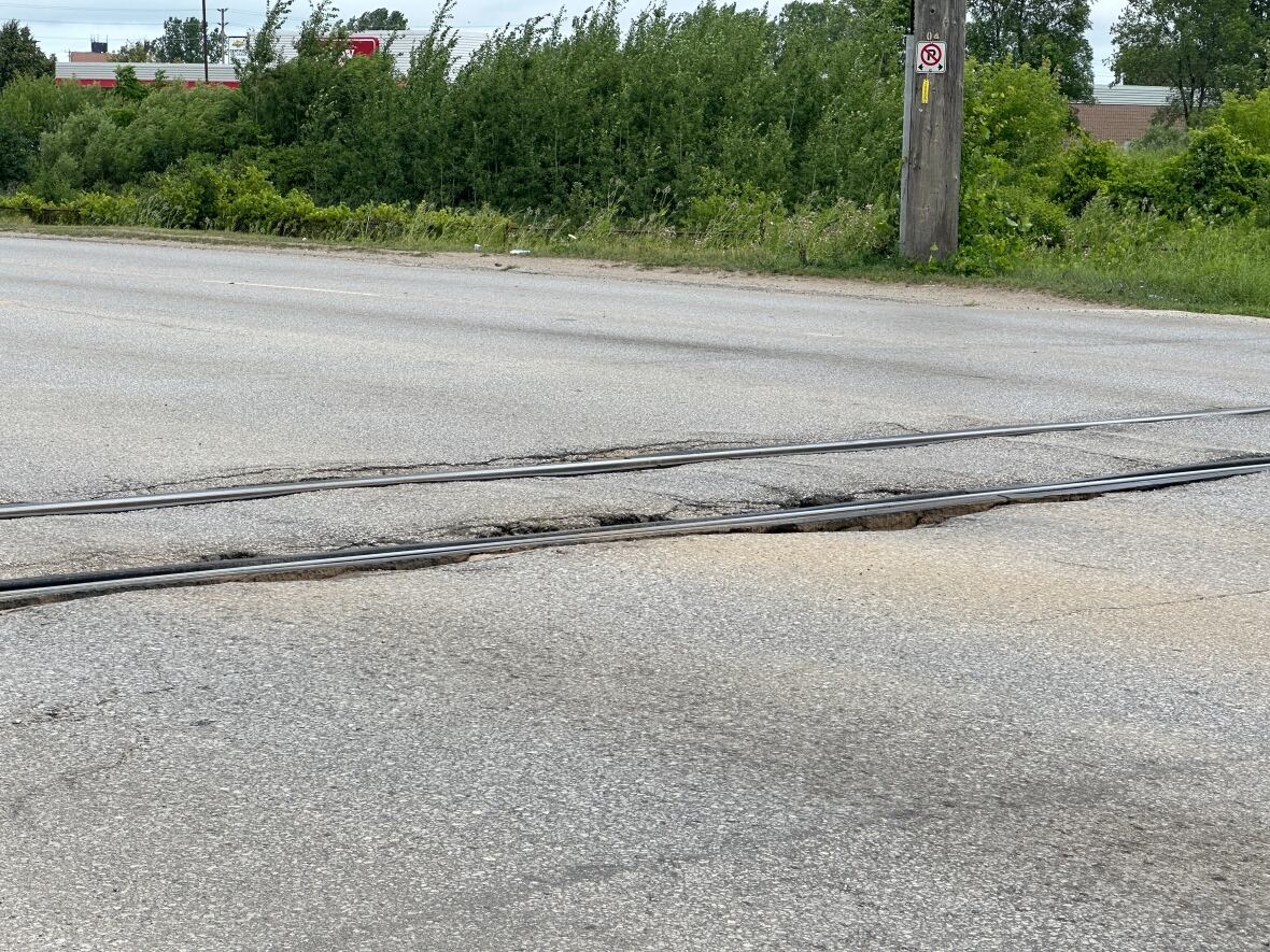 El cruce de trenes de la Primera Avenida tiene baches en sus bordes, lo que obliga a los vehículos a detener su velocidad al pasar sobre él o sufrir daños.