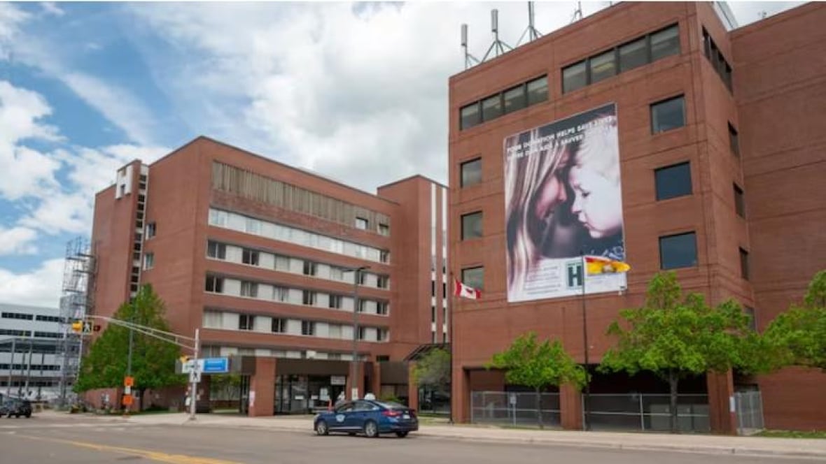 wide shot of Moncton Hospital taken from across the street.