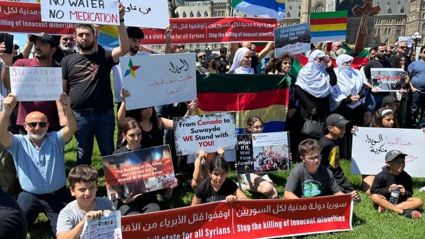 Members of Canada's Druze community took to Parliament Hill to protest on Friday afternoon, after hundreds were killed in Syria over the course of the last week. Druze on Parliament Hill.