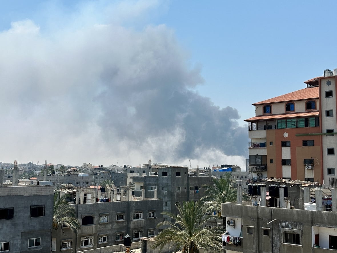 Smoke rises in a Gaza city.