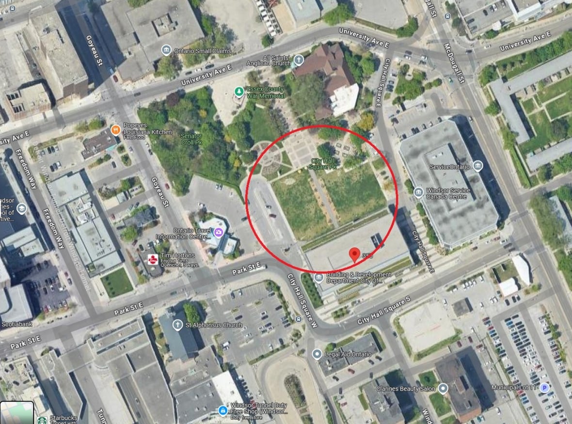 A Google maps screen grab of the location of the new civic esplanade.
