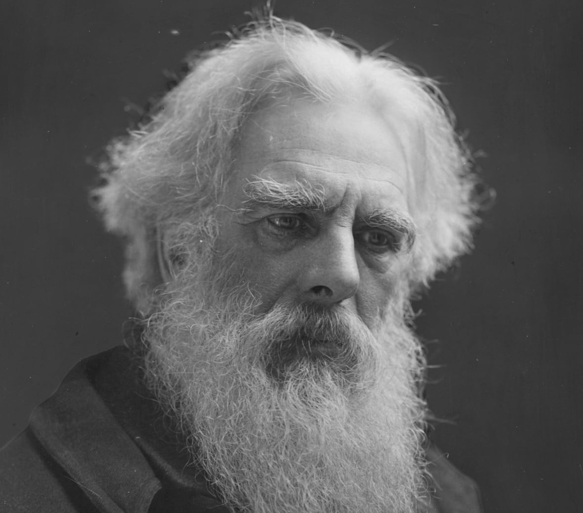 A portrait of a man with a long white beard. 