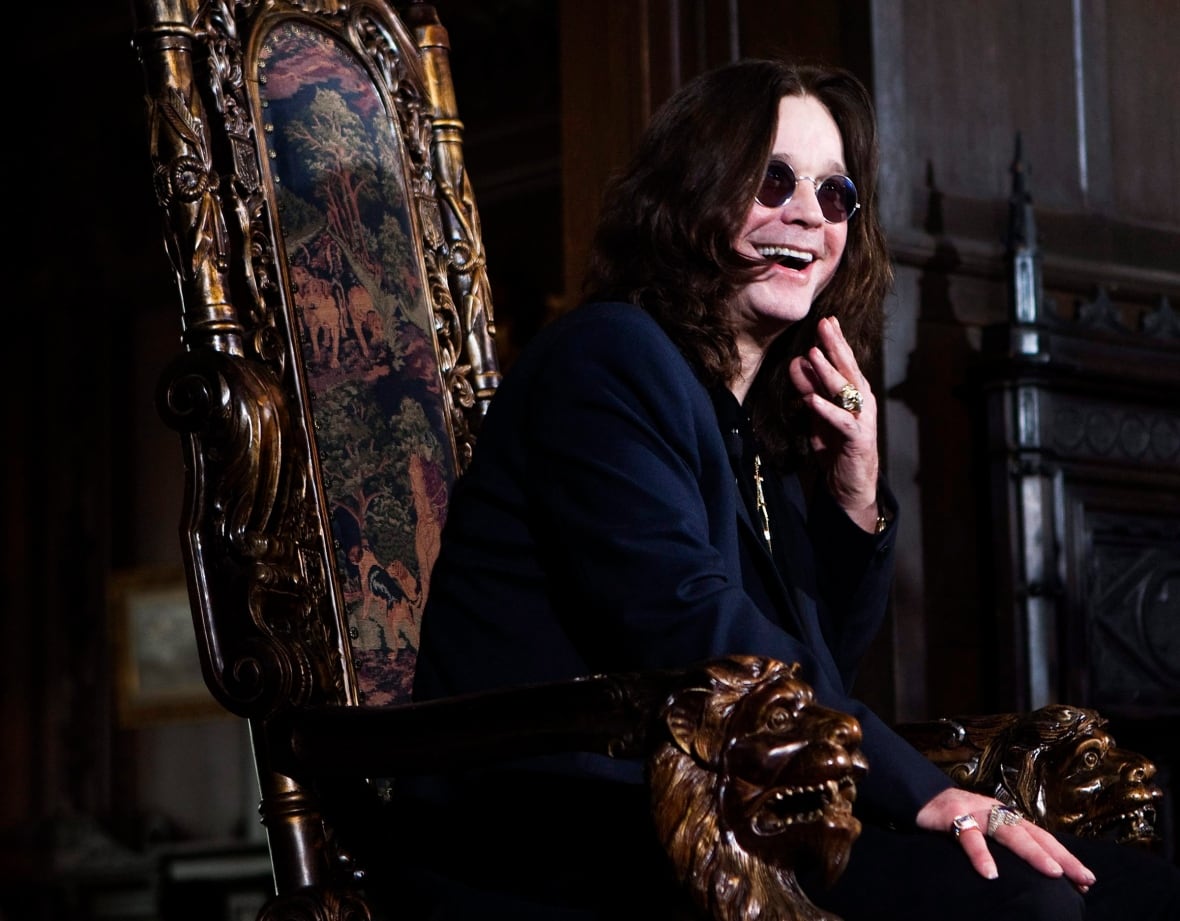 Music legend Ozzy Osbourne laughs during a press conference to promote his new album "Scream" in Toronto on Wednesday, May 19, 2010. THE CANADIAN PRESS/Nathan Denette