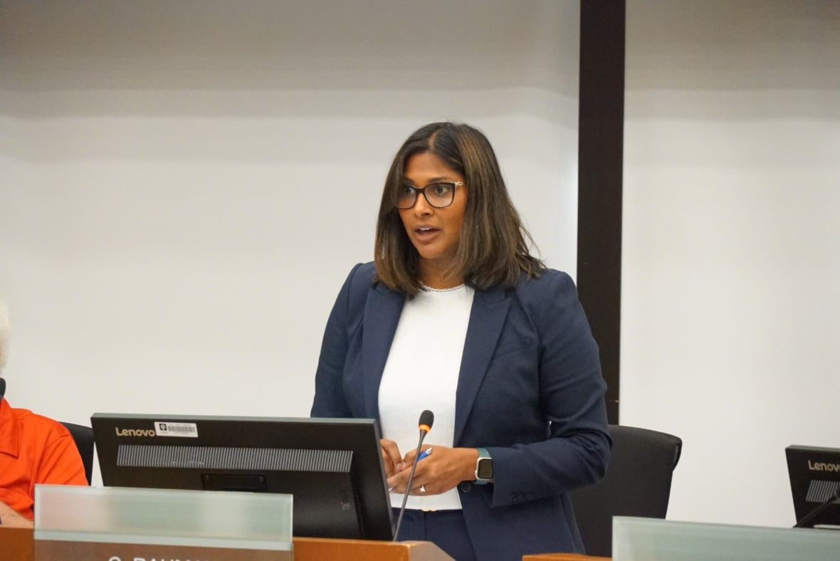 Coun. Corrine Rahman speaks at the July 22, 2025 council meeting.