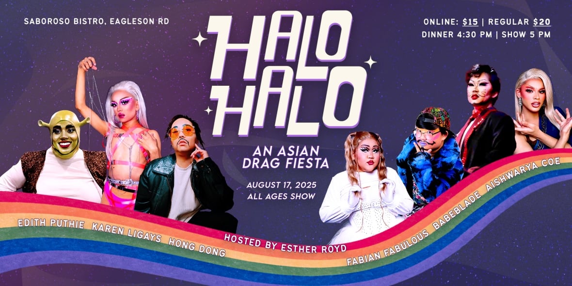A poster for a drag event showing various participants, the date, location, and stars' names. 
