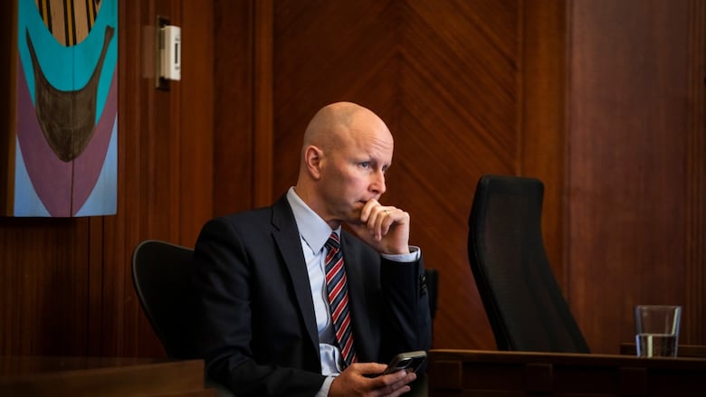 Paul Mochrie, departing city manager of the city of Vancouver, during a city council meeting in on Feb. 26, 2025.