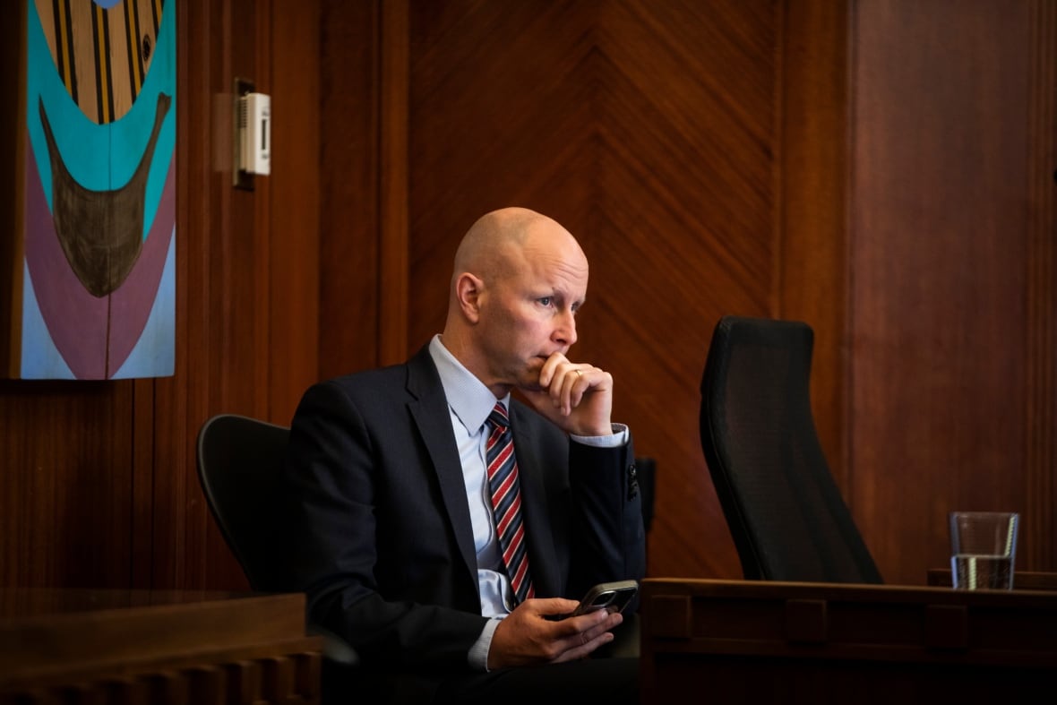 Paul Mochrie, departing city manager of the city of Vancouver, during a city council meeting in on Feb. 26, 2025.