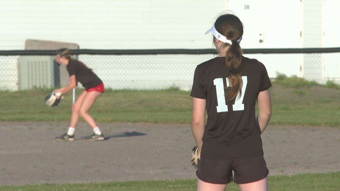 Team P.E.I. women's softball players at a practice in Borden- Carleton.