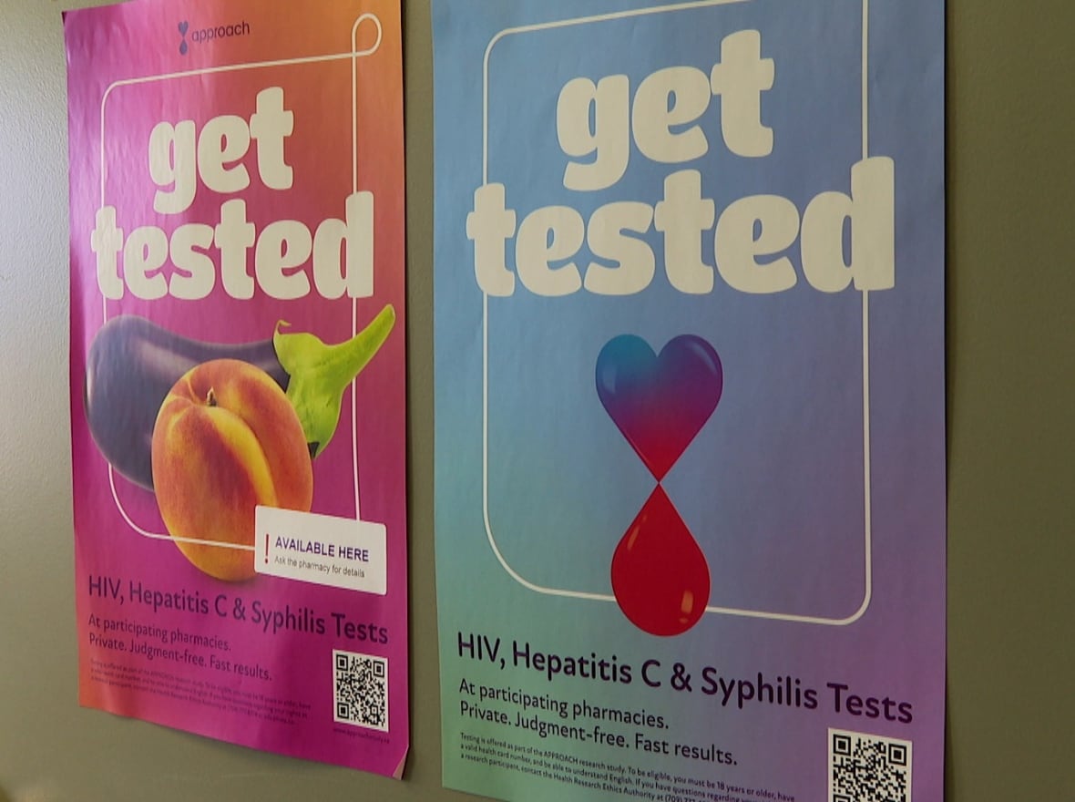 Two posters on a door, reading "Get tested."