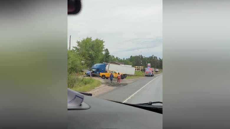 A truck is on a ditch.