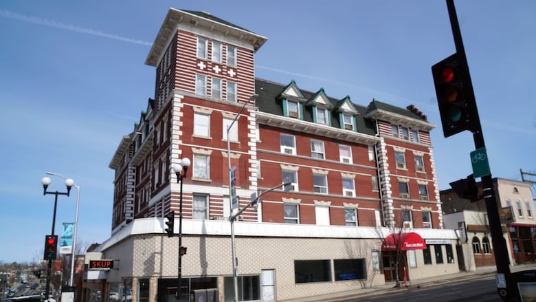 A wide shot of a historic building.