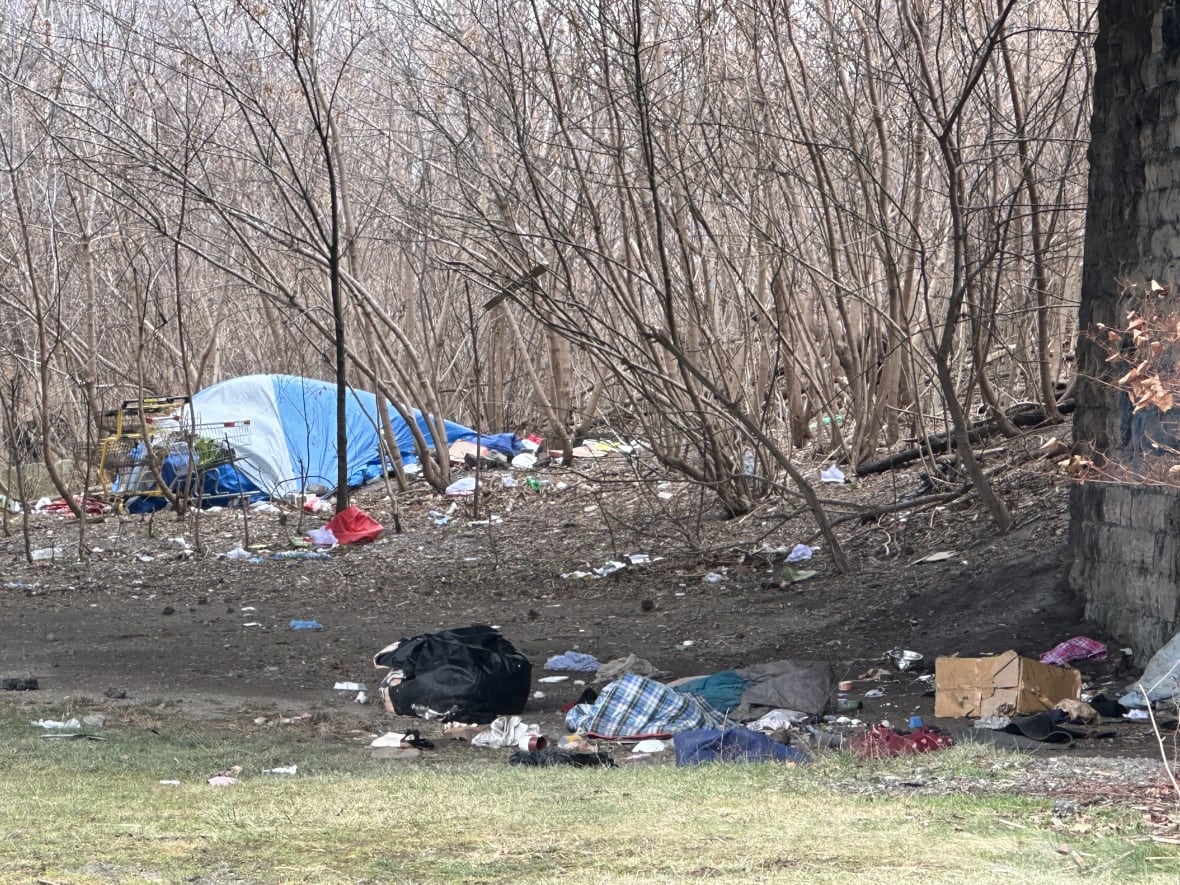 A homeless encampment.