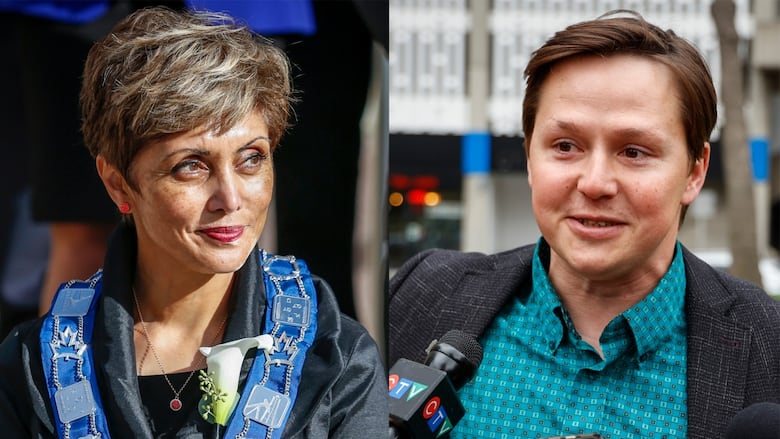 A composite image of two people, a man and a woman.