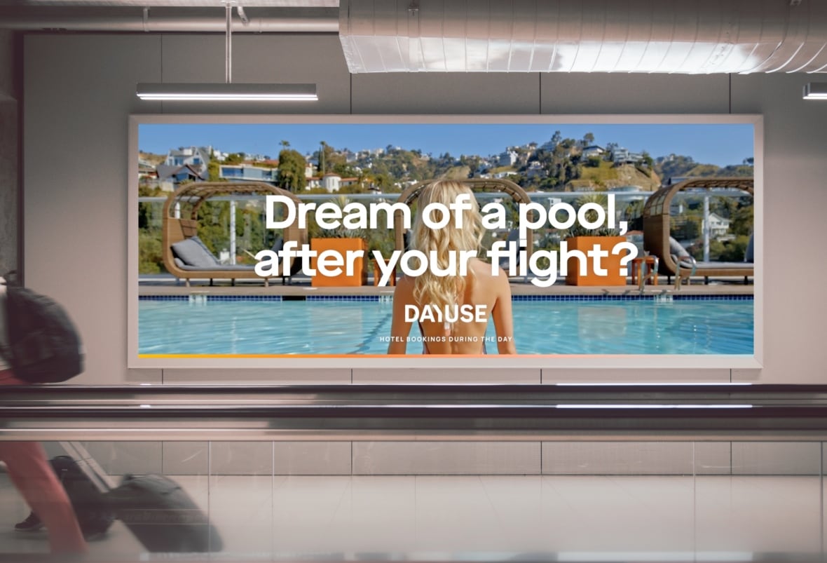 An advertisement showing a woman in a pool. 