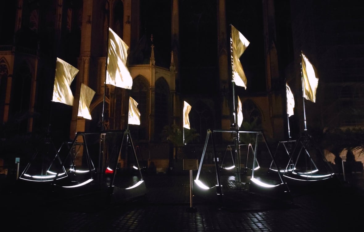 Boats with lights in a square
