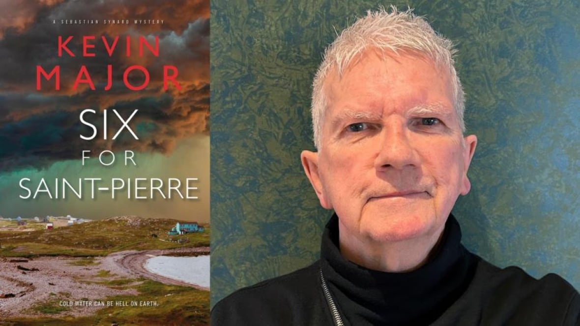 A book cover of the shores of Saint-Pierre. An author image of a man with grey hair.