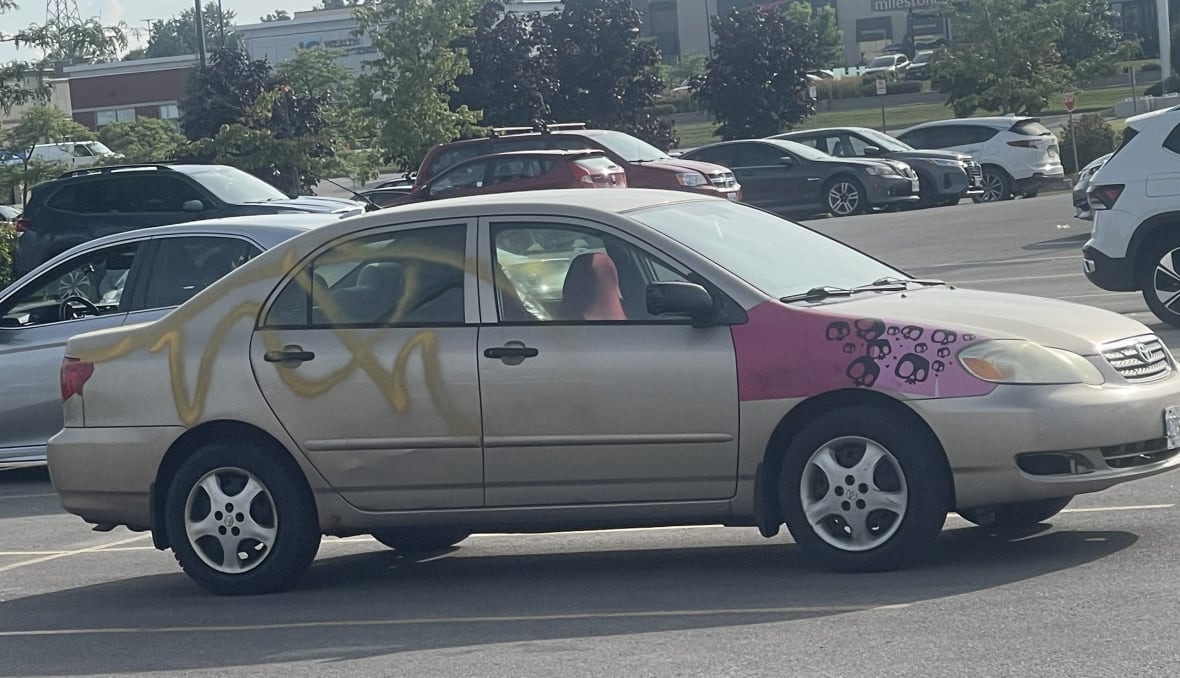 Karen Bowery's car was spray painted July 24, 2025. That same night, both rear tires were also damaged.