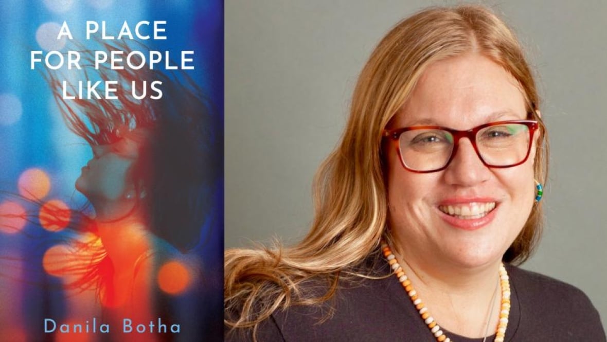 A book cover of a woman underwater. A headshot of a woman with long blonde hair and glasses.