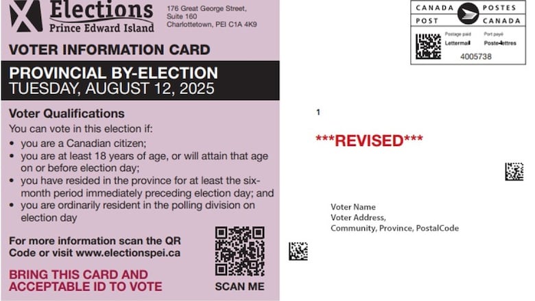 Voter card, purple with text. 