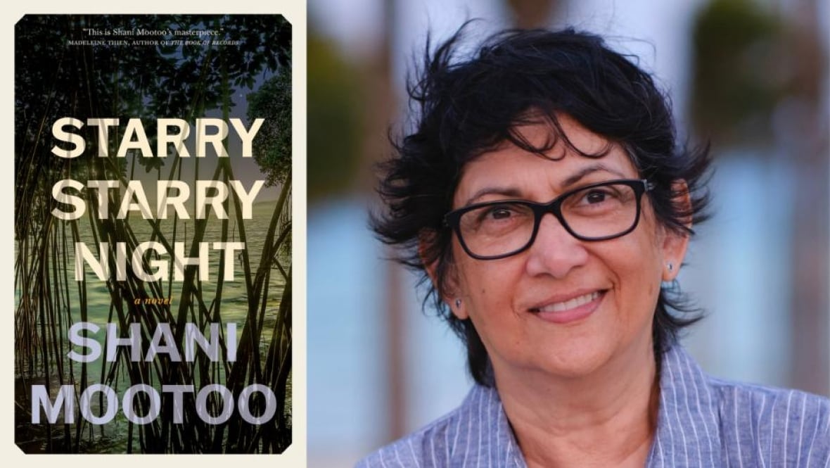A book cover of bulrushes and a lake. A headshot of a woman with short black hair and glasses.