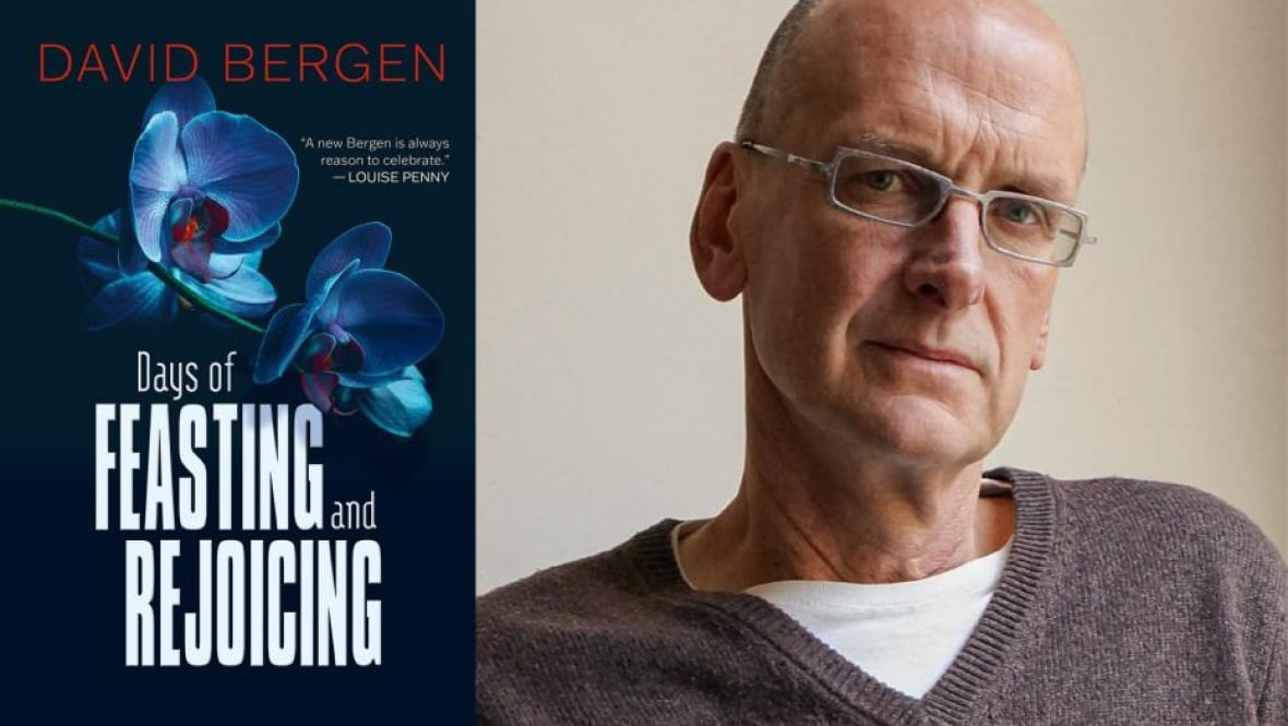 A blue book cover with two orchids. A bald man wearing glasses.