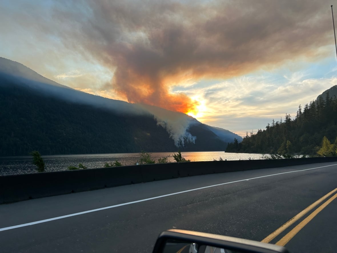 B.C. Wildfire Service say the Wesley Ridge wildfire is 0.4 square kilometres in size and located on the opposite side of Cameron Lake from Highway 4.