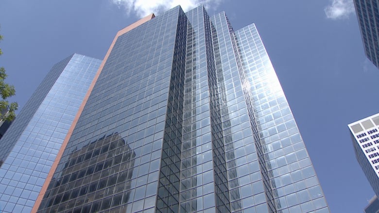 The outside of an office tower in downtown Calgary.