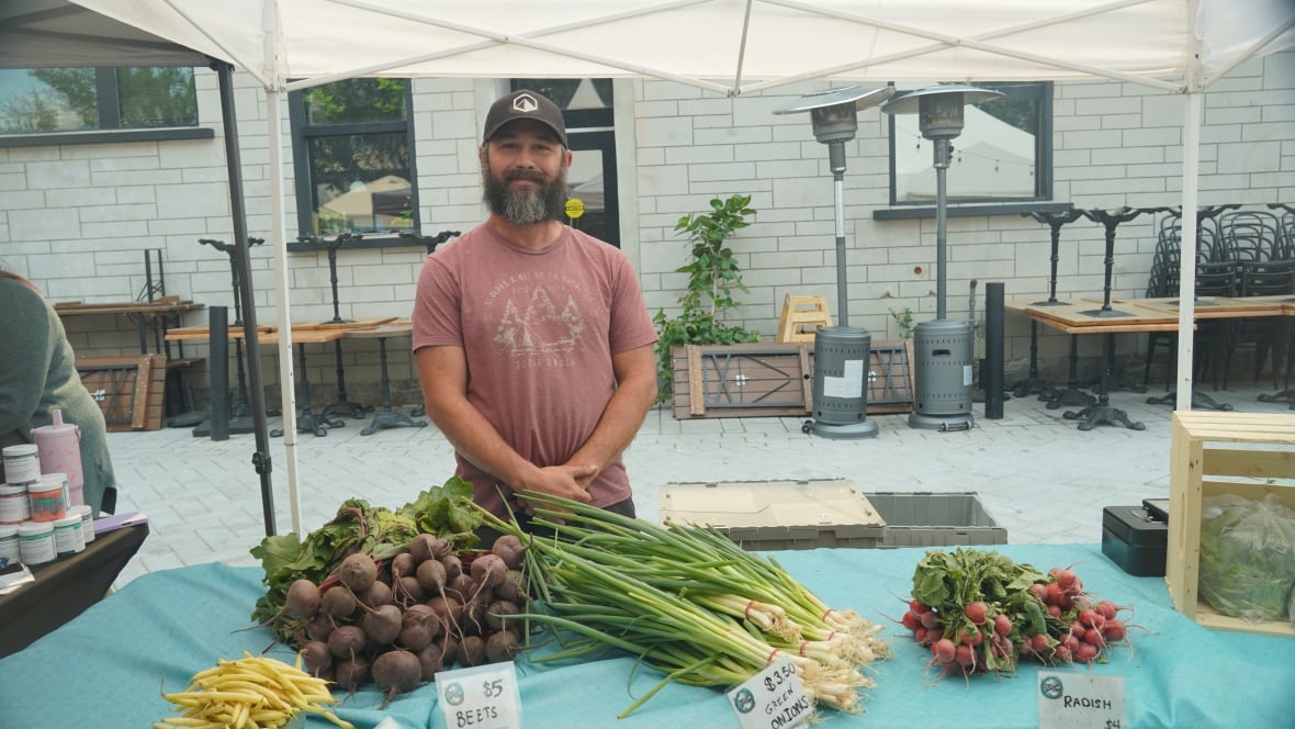 A man at a farm stand.