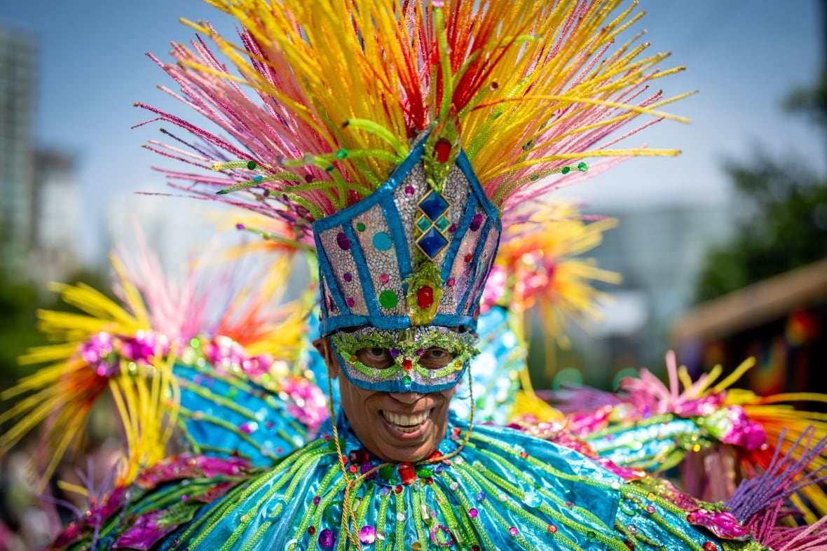 A performer marches during the Vancouver Pride Parade in Vancouver, B.C., Sunday, Aug. 3, 2025.