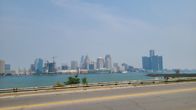 Hazy city skyline