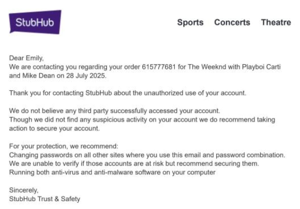Email screen capture