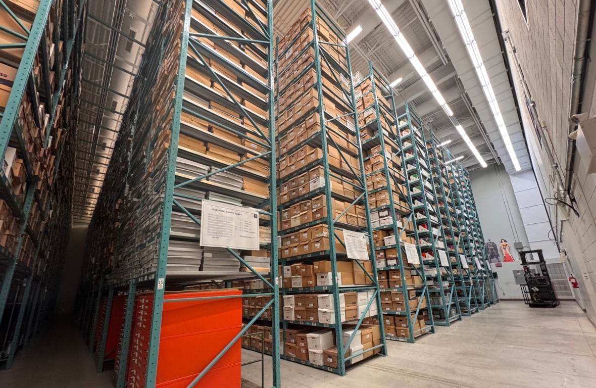 Thousands of bankers boxes filled with historical records are stored in a warehouse at Western University's Archives and Research Collections Centre.