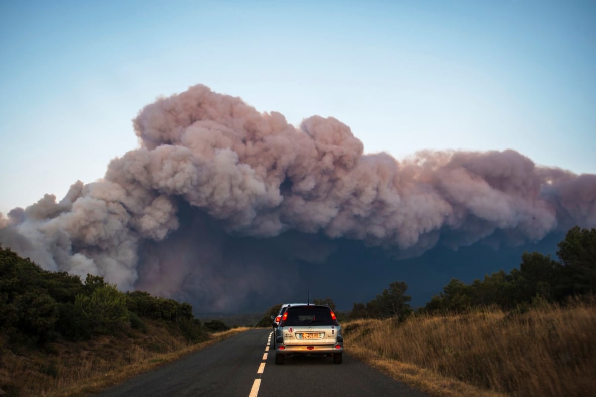 Wild smoke approaching in the car.