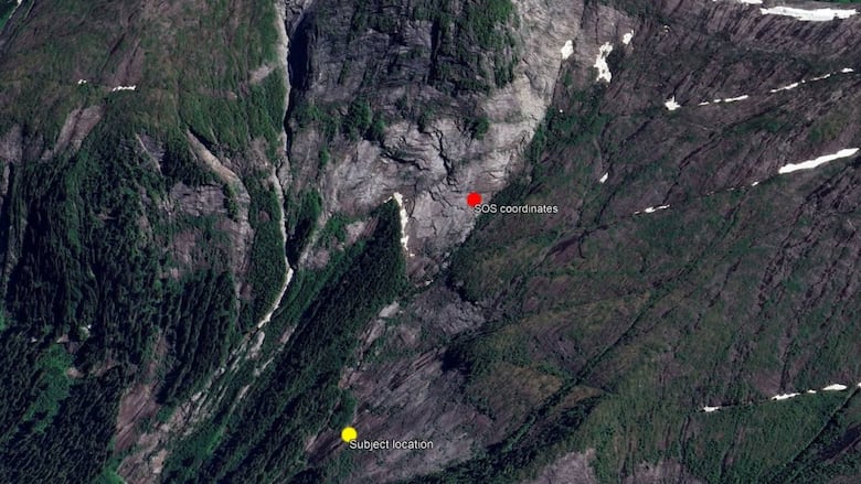 A satellite image of a mountain trail.