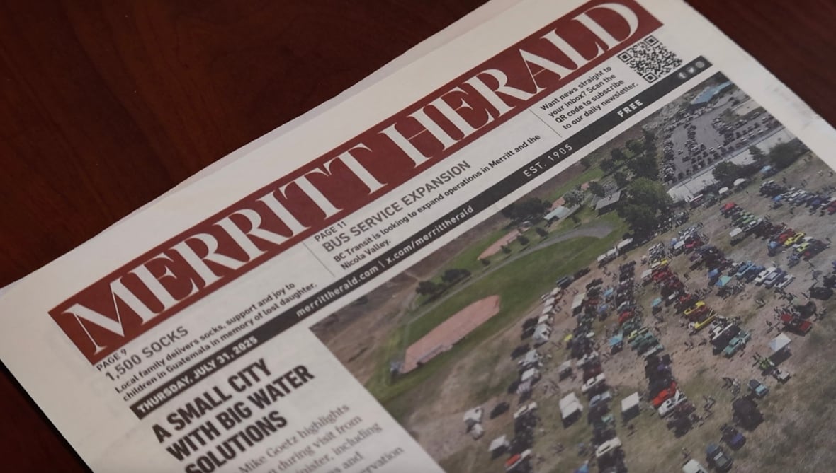 Newspaper with Merritt Herald in bold letters at the top