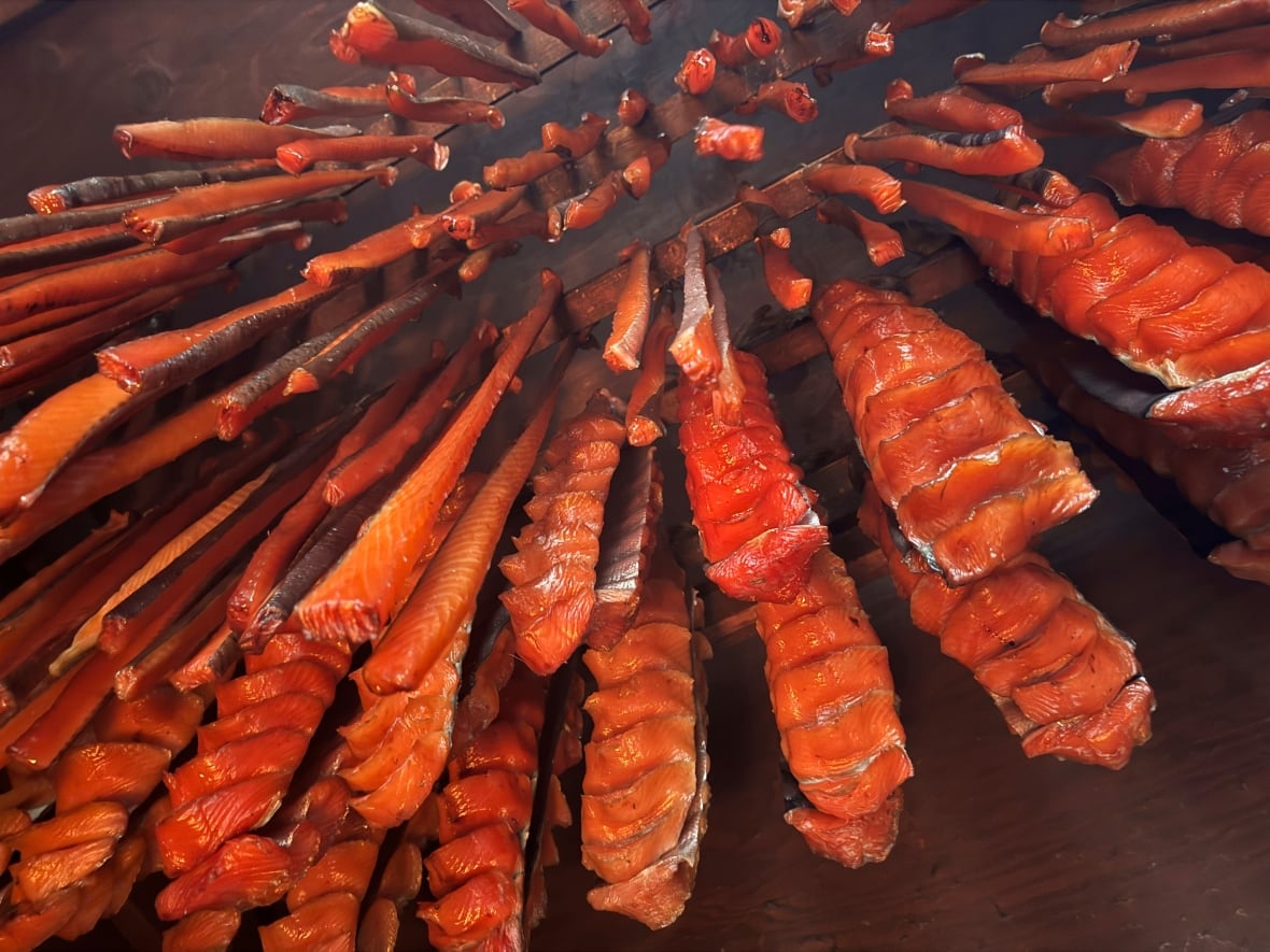 Strips of dried salmon.