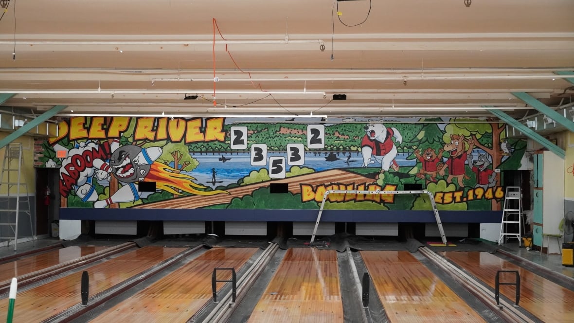 A mural at a bowling alley.