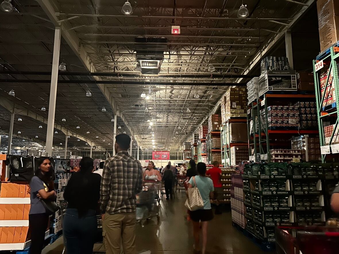 Pazar günü Londra'nın kuzeybatısındaki bir Costco mağazasında müşteriler, bölgeyi birkaç saat boyunca etkileyen elektrik kesintisi nedeniyle çoğunlukla karanlıkta alışveriş yapıyordu.