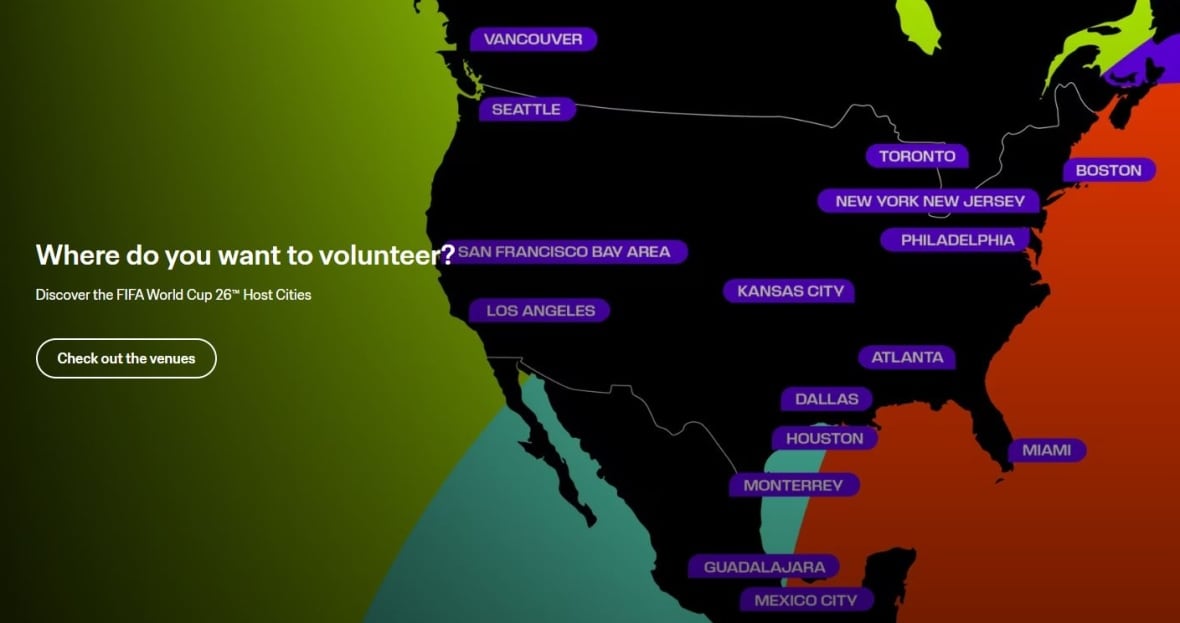 A map of the United States and Canada that shows the main cities of FIFA.