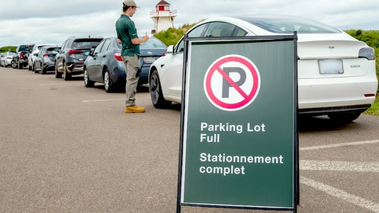 A full parking lot at P.E.I. National Park
