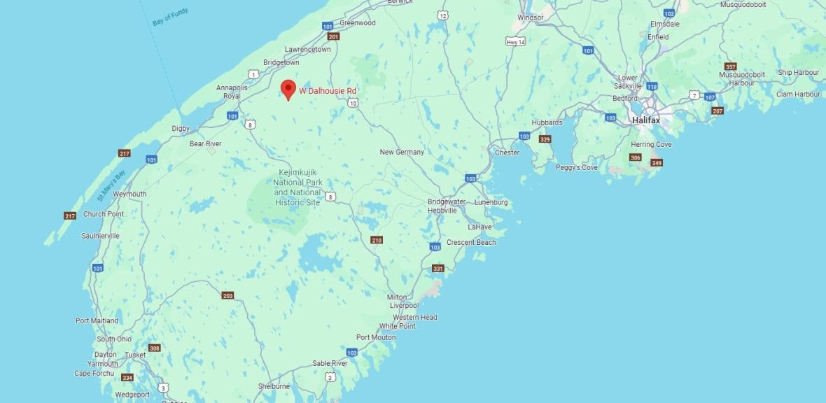 A map of western Nova Scotia.